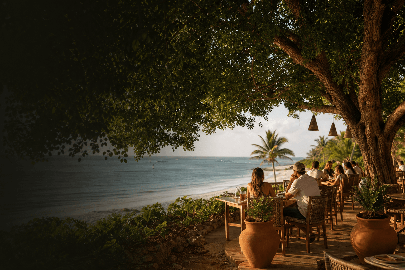 Beachfront dining at Faulty's in Diani
